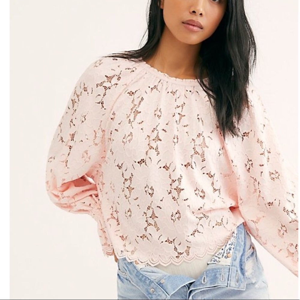 NWT Free People blush pink Olivia Lace Top - Picture 3 of 10